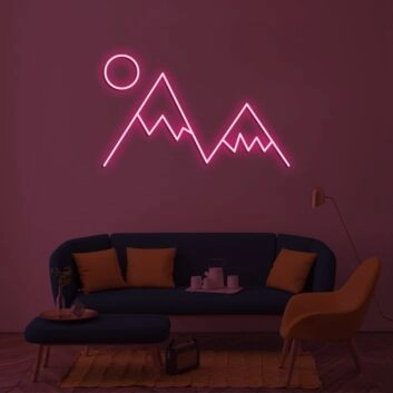 Berge mit Sonne LED-Neonschild für Wohnzimmer Büro