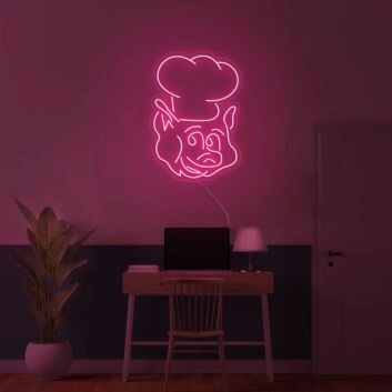Schweinekopf mit Kochmütze LED-Neonschild für Restaurant Küche