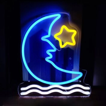 Halbmond mit Stern und Wellen LED-Neonschild für Kinderzimmer Schlafzimmer