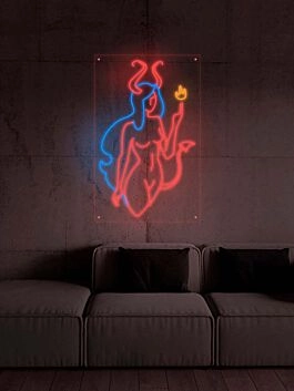 Frau mit Teufelshörnern und Flamme LED-Neonschild Bar Club