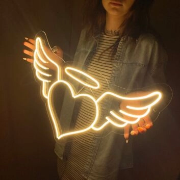 Herz mit Flügeln und Heiligenschein LED-Neonschild Wohnzimmer Schlafzimmer