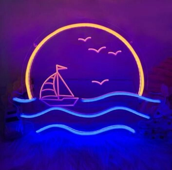 Segelboot vor Sonnenuntergang LED-Neonschild Wohnzimmer Bar