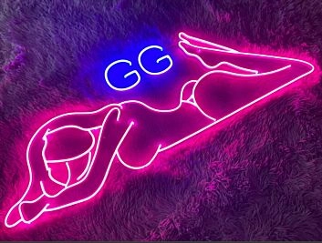 LED Neonschild mit springendem Sportler Motiv und GG Schriftzug als moderne Wanddekoration für Gaming Room Jugendzimmer Fitness Raum oder kreative Studio Beleuchtung