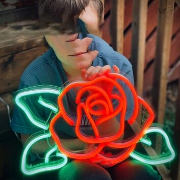 Rote Rose mit Blättern LED-Neonschild Wohnzimmer Schlafzimmer