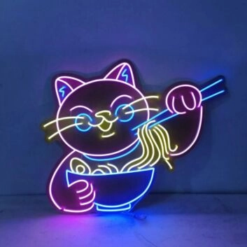 Süße Katzen Nudel LED Neonlicht Bunte Wanddekoration mit Essstäbchen für Küche Wohnzimmer Bar und Gaming Zimmer