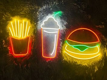 Pommes Milchshake und Burger LED-Neonschild für Restaurant Imbiss