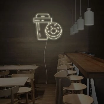Kaffeebecher und Donut LED-Neonschild für Café und Bäckerei