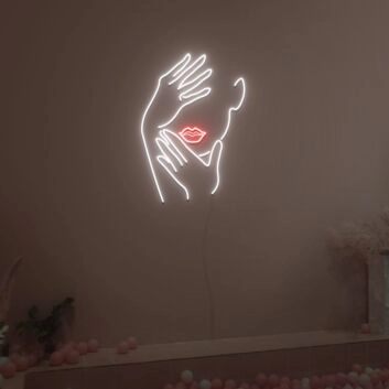 Gesicht mit Händen und Lippen LED-Neonschild für Wohnzimmer Studio