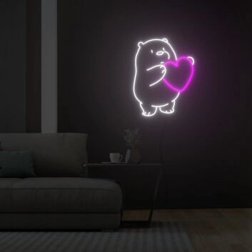 Bär mit Herz LED-Neonschild für Wohnzimmer Schlafzimmer
