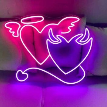 Engel- und Teufelherz LED-Neonschild Schlafzimmer Wohnzimmer
