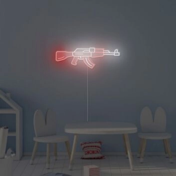 Abstrakte Gewehr Silhouette LED Neonschild als moderne Wanddekoration für Studio Loft und stilvolle Interieurs