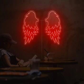 Leuchtende rote Engelsflügel LED Neonschild als moderne Wanddekoration für Studio Café Wohnzimmer und stilvolle Interieurs