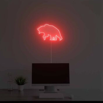 Abstraktes LED Neonschild mit roter Bären Silhouette für moderne Wanddekoration und ruhige Lichtakzente