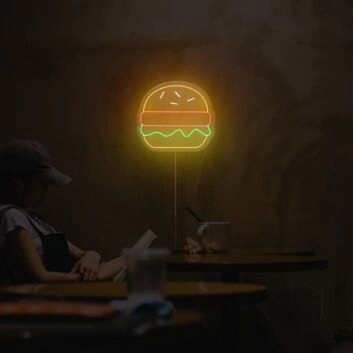 Hamburger LED Neonschild als moderne Wanddekoration für Küche Café oder Bistro