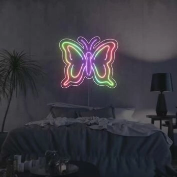 Buntes Schmetterling LED Neonschild als moderne Wanddekoration für Schlafzimmer Wohnzimmer oder Jugendzimmer