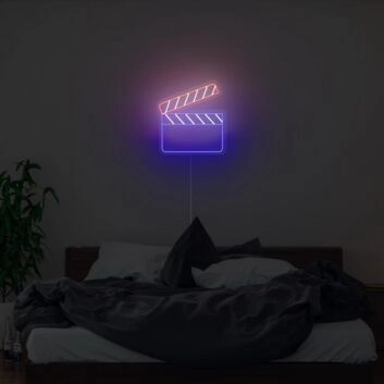 LED Neonschild Filmklappe als moderne leuchtende Wanddekoration für Schlafzimmer oder Wohnzimmer