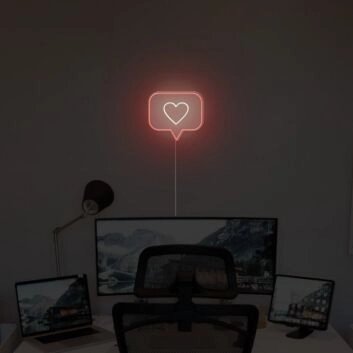 Abstraktes LED Neonschild mit Herz im Sprechblasen Design als moderne Wanddekoration für Home Office Wohnzimmer Studio oder kreativen Arbeitsbereich