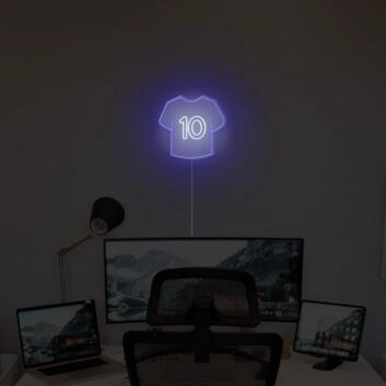 Blaues LED Neonschild Fußball Trikot mit Nummer 10 als moderne Wanddekoration für Sportzimmer Gaming Room Wohnzimmer oder Fußballfans
