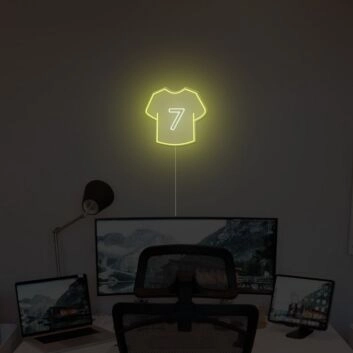 Gelbes LED Neonschild Fußball Trikot mit Nummer 7 moderne Wanddekoration für Sportzimmer Gaming Room Home Office oder echte Fußballfans
