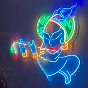 Abstraktes LED Neonschild Flötenspieler moderne Linienkunst farbige Wandbeleuchtung für Wohnzimmer Studio kreative Räume oder künstlerisches Interior Design