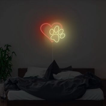 Herz und Pfotenmotiv LED Neonschild Schlichte Neon Wanddekoration für Tierliebhaber Schlafzimmer Wohnzimmer und gemütliche Räume