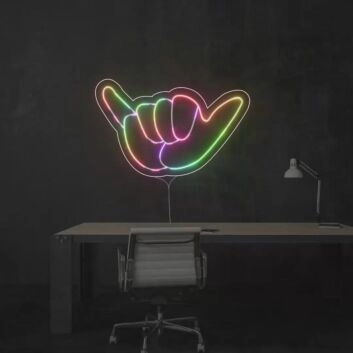 Buntes Handzeichen LED Neonschild Shaka Geste Moderne Wandbeleuchtung für Jugendzimmer Studio Arbeitszimmer und kreative Innenräume