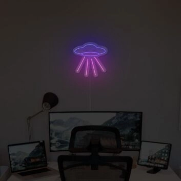 UFO LED Neonschild mit Lichtstrahlen für moderne Wanddekoration
