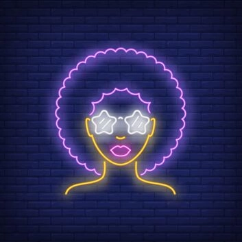 Stilvolles Frauenporträt LED Neonschild mit afroinspirierter Silhouette und Brillenmotiv
