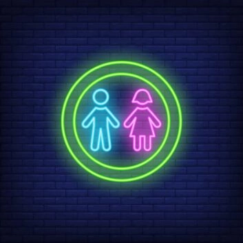 Modernes LED Neonschild mit Mann und Frau Symbol im Kreis für Bar Studio Geschäft und Wohnraum