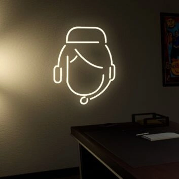 Dekoratives LED Neonschild mit Headset Person Symbol für Büro Studio Gaming und moderne Raumgestaltung