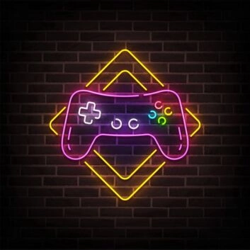 Dekoratives LED Neonschild mit Game Controller Symbol für Gaming Zimmer Studio und moderne Raumgestaltung