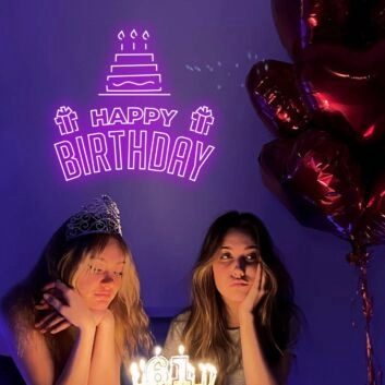 Happy Birthday mit Torte Neon-Schild