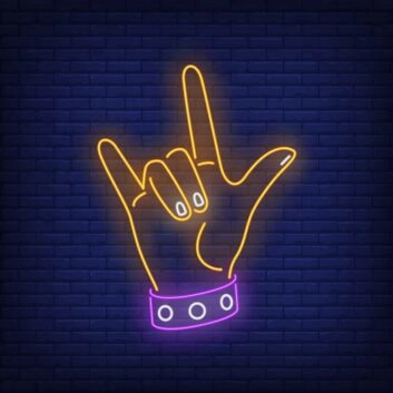 Dekoratives LED Neonschild mit Rock Hand Symbol für Musikzimmer Studio und moderne Raumgestaltung