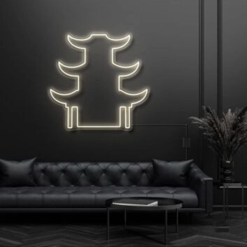 Modernes LED Neonschild mit abstrakter Pagoden Silhouette für Wohnzimmer Loft und stilvolle Wanddekoration