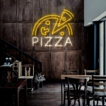 Halbe Pizza und Stück LED Neonschild