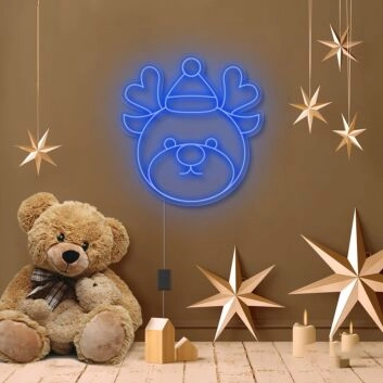 Weihnachtliches LED Neonschild mit Bärenmotiv als sanfte Wandbeleuchtung fürs Kinderzimmer