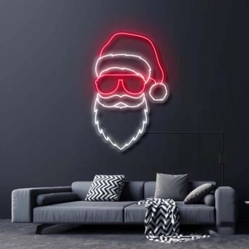 Modernes Weihnachtsmann LED Neonschild mit Sonnenbrille als stilvolle Wanddekoration