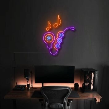 Buntes Saxophon LED Neonschild mit Musiknoten für Gaming Zimmer Musikstudio und moderne Wanddekoration