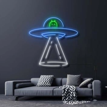 Modernes UFO LED Neonschild mit Alien Motiv für Gaming Zimmer Jugendzimmer und kreative Wanddekoration