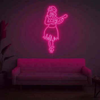 Hula-Tänzerin mit Ukulele LED-Neonschild Wohnzimmer Bar