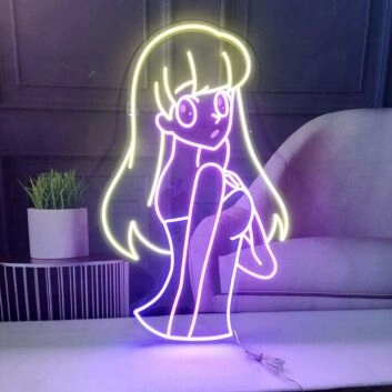 Niedliche Cartoon Mädchen LED Neonschild als dekorative Wandbeleuchtung im japanisch inspirierten Design