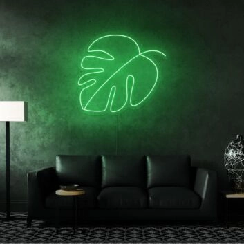 Grünes Blatt LED Neonschild als moderne Wanddekoration für Wohnzimmer Büro oder kreative Innenräume
