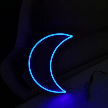 Blauer Mond LED Neonschild als ruhige Wanddekoration für Schlafzimmer Wohnzimmer oder moderne Innenräume