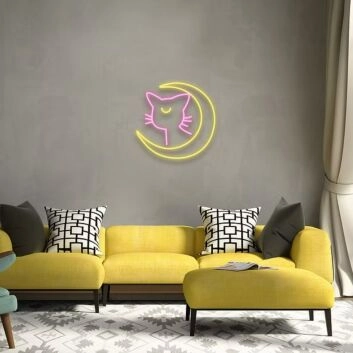 Katze im Mond LED Neonschild für Kinderzimmer ruhige Wandbeleuchtung bei Nacht