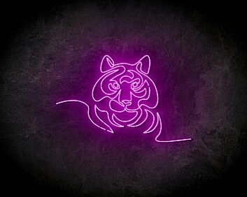 Stilisiertes Tigerkopf Motiv LED Neonschild im eleganten Linien Design mit sanfter Neonbeleuchtung für moderne Wohnraum Wanddekoration