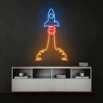 Dekoratives Raketen LED Neonschild mit Startmotiv als stimmungsvolle Wandbeleuchtung für Kinderzimmer Wohnzimmer und moderne Raumdekoration