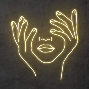 Abstraktes Gesicht mit Händen Neon LED Neonschild