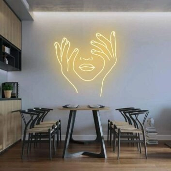 Abstraktes Gesicht mit Händen Neon LED Neonschild