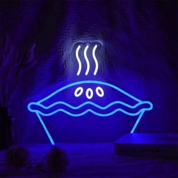 Kuchen LED Neonschild mit Dampf Motiv im verspielten Design als leuchtende Wanddekoration für Küche Café und Jugendzimmer