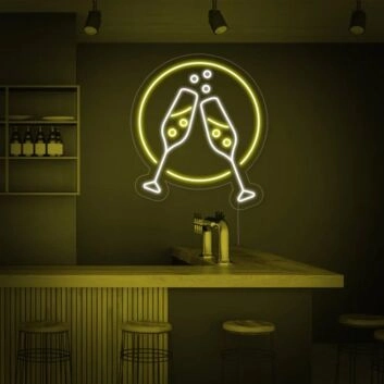 zwei Sektgläser mit Blasen LED-Neonschild für Bar Club